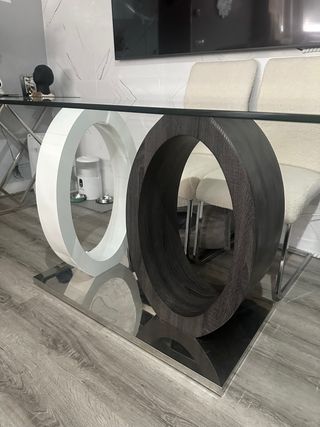 Mesa de comedor moderna cristal y madera