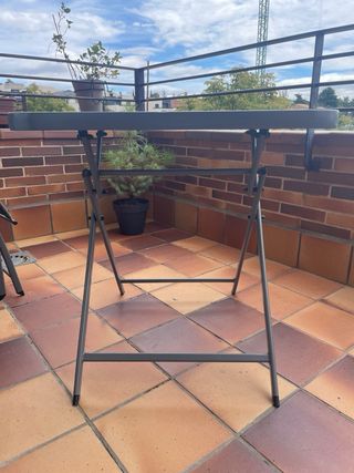 Mesa plegable jardín gris cristal y metal