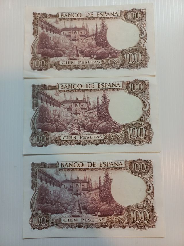 3 Billetes CORRELATIVOS 100 PTAS España 1970 FALLA