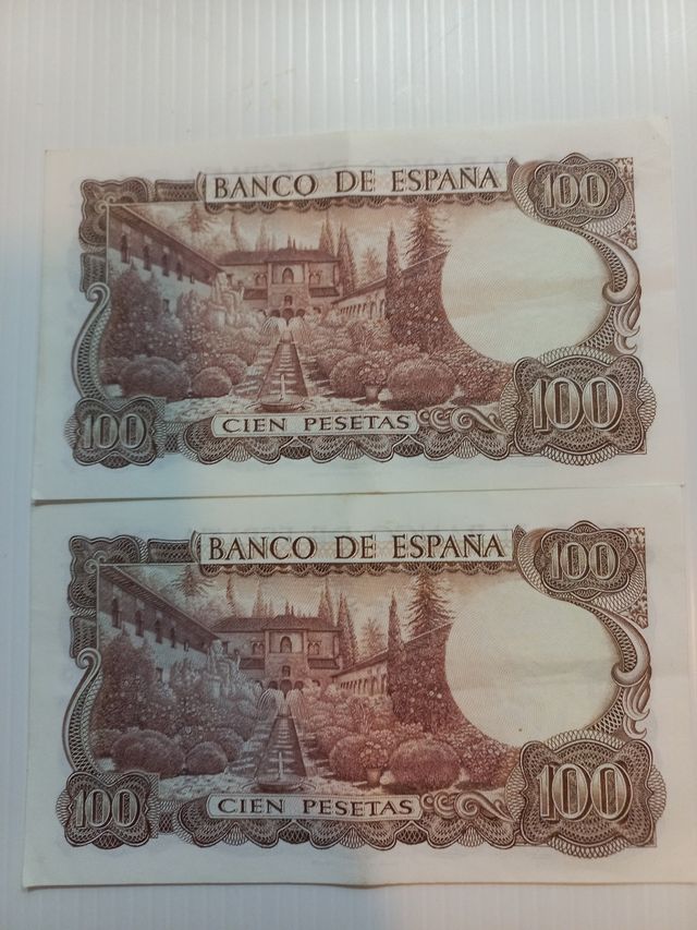 2 Billetes CORRELATIVOS 100 Ptas España 1970 FALLA
