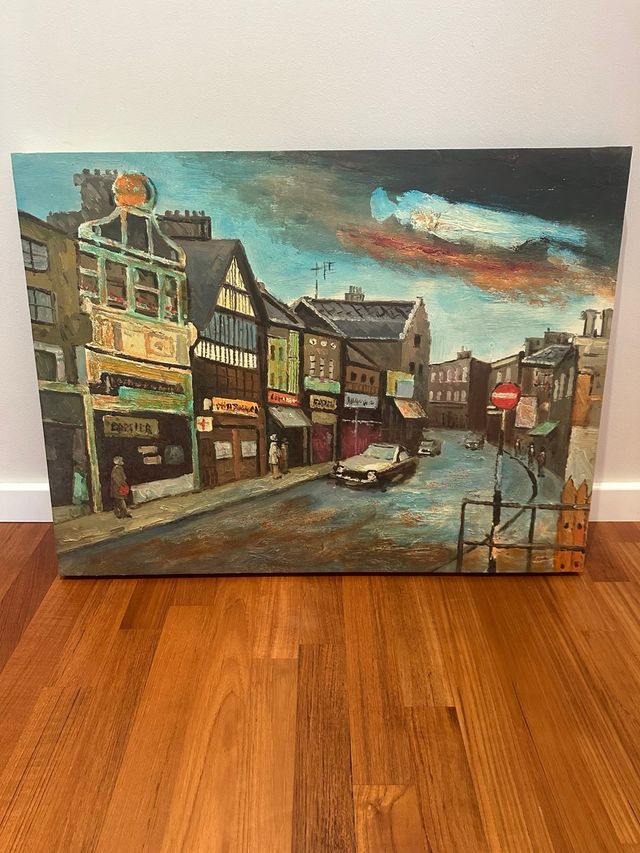 Cuadro pintado a mano: Escena urbana.