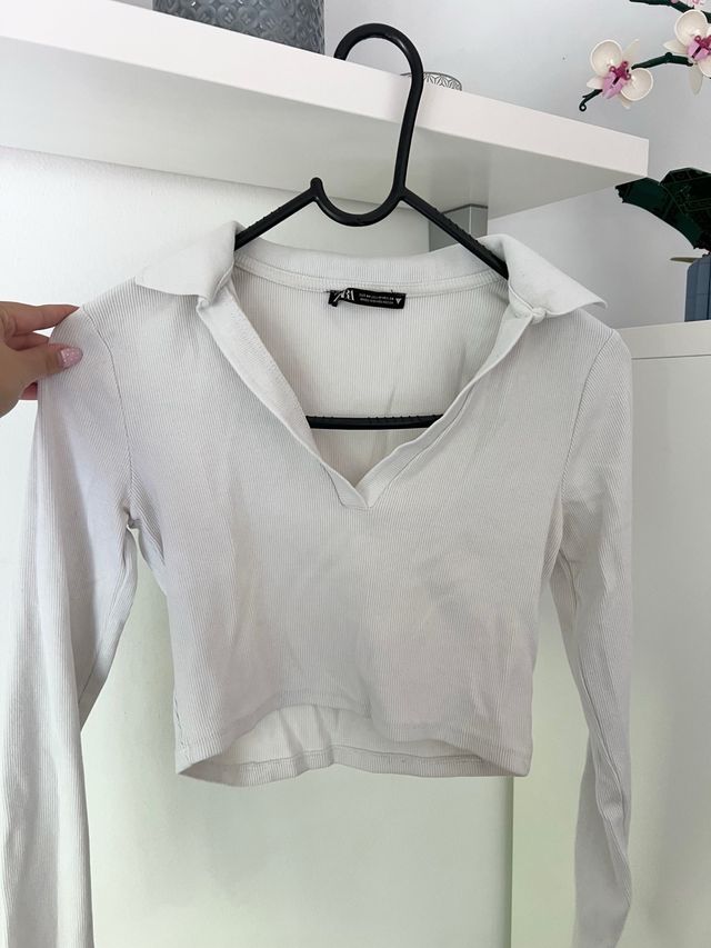 Top Zara cuello camisa blanco