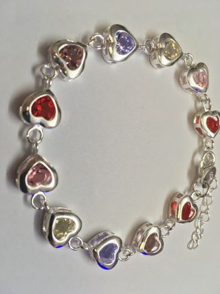 Pulsera Plata 925 Corazones Multicolor