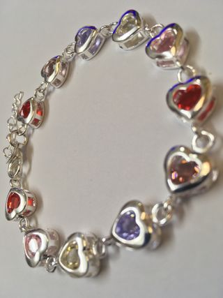Pulsera Plata 925 Corazones Multicolor