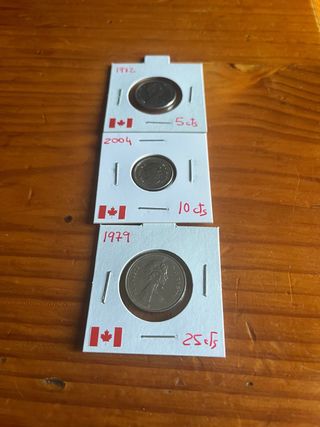 Lote 3 monedas Canadá 1972, 2004, 1979