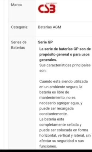 Batería CSB GP 1272 F2 12V 7.2Ah