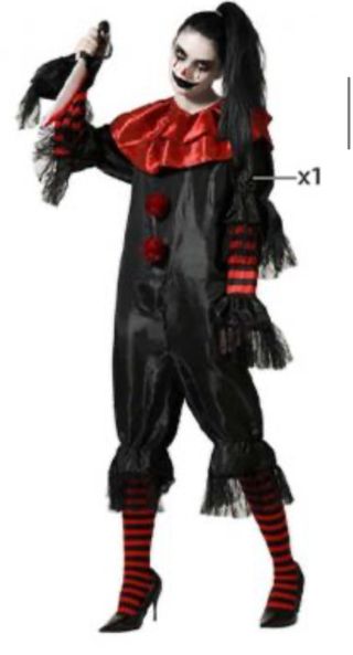 Disfraz Chica Halloween Payaso Negro y Rojo