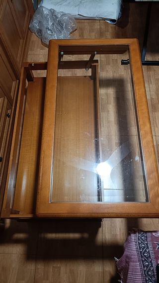 Mesa Centro Elevable Madera y Cristal