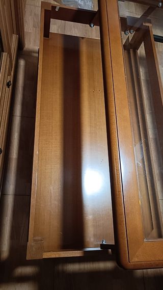 Mesa Centro Elevable Madera y Cristal