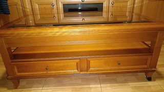 Mesa Centro Elevable Madera y Cristal