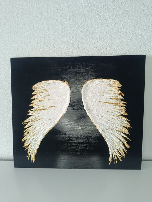 Cuadro Alas de Ángel Madera Negro y Dorado