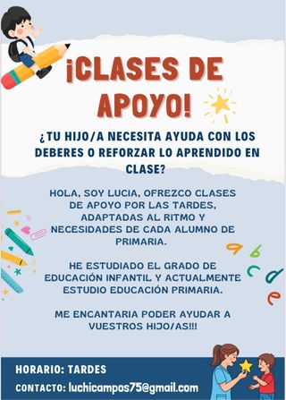 Cuidadora infantil y clases de apoyo