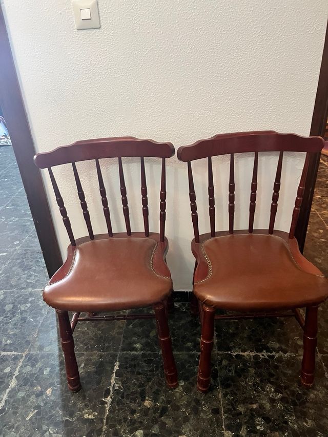 6 Sillas Antiguas Madera y Cuero