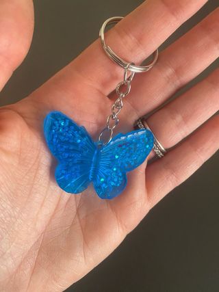 Portachiavi Farfalla Blu Resina Glitter