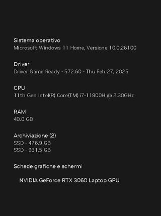 Laptop Gaming 40GB RAM I7 RTX 3060