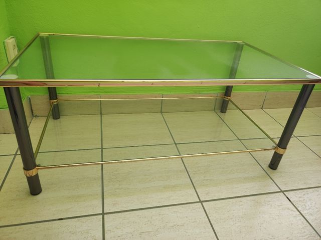 Mesa de centro cristal y metal dorado