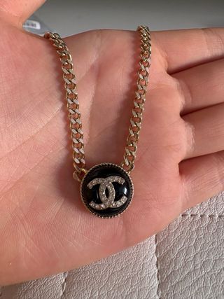 Collar pendientes Chanel Negro Dorado CC Diamantes