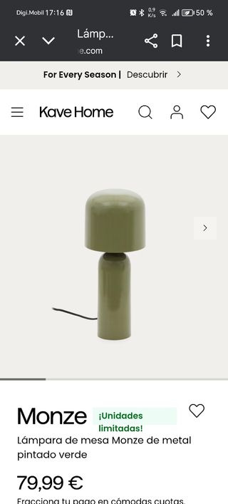 Lámpara de mesa Kave Home verde
