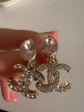 Pendientes Chanel Aro con Diamantes Rosa y Dorado