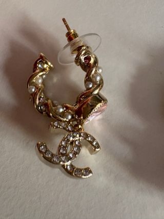 Pendientes Chanel Aro con Diamantes Rosa y Dorado