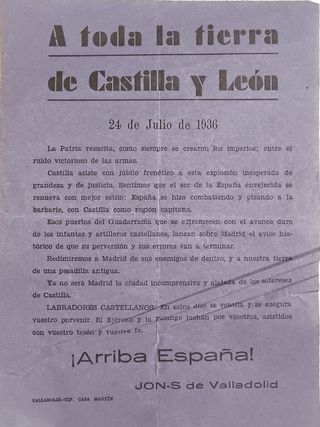 VALLADOLID DOCUMENTO GUERRA CIVIL FALANGE ESPAÑOLA