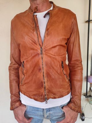 Cazadora Biker Piel Giorgio Brato Marrón