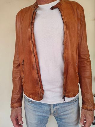 Cazadora Biker Piel Giorgio Brato Marrón