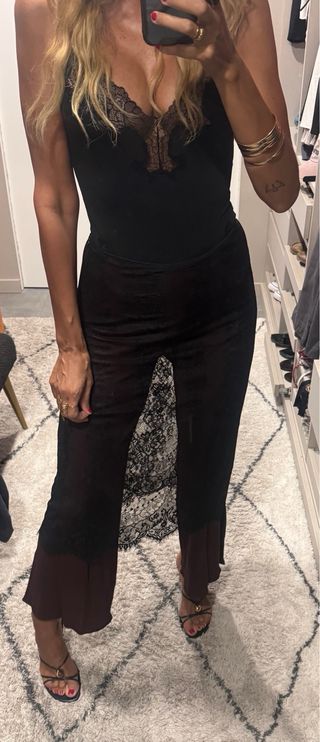 Pantalón de encaje negro y marrón