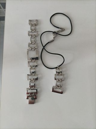 Pulsera y Colgante Lotus Mujer Plata y Negro