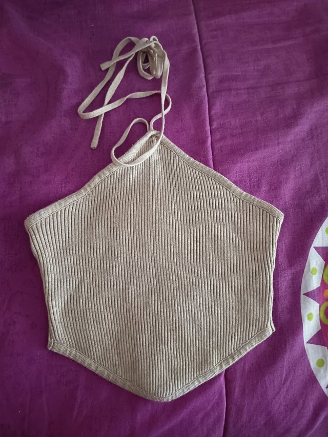 Top halter beige de canalé