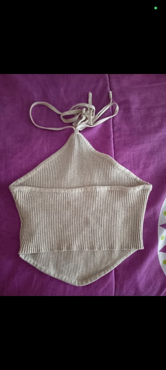 Top halter beige de canalé