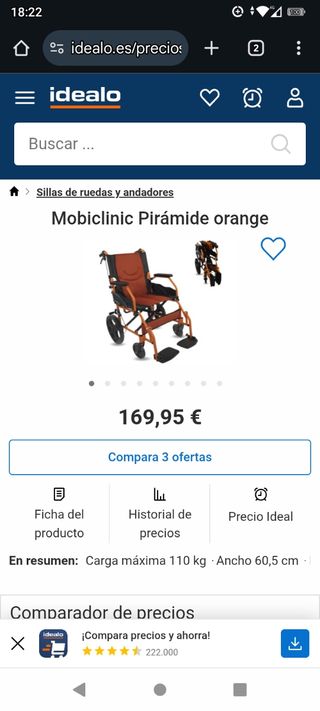 Silla de ruedas Mobiclinic Pirámide 46 Naranja.