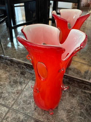 Vaso in vetro di Murano rosso e bianco