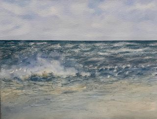 Lámina acuarela mar azul y gris