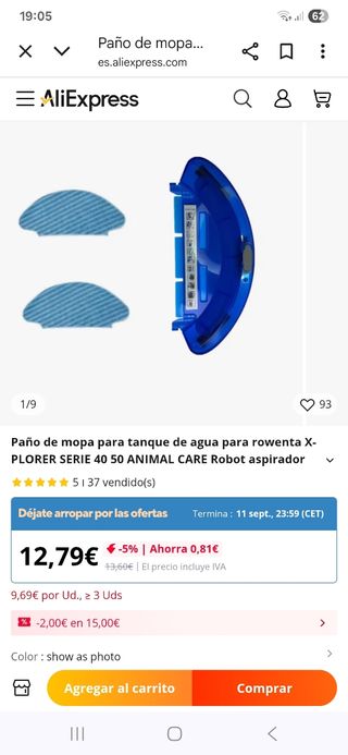 Depósito agua aspirador Rowenta