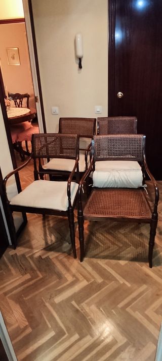 4 Sillones Rejilla Madera Estilo Antiguo