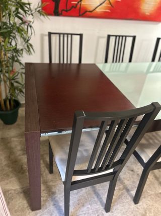 Mesa comedor extensible + 6 sillas cristal y mader