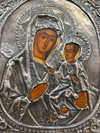 Icono Plata Virgen María Niño Jesús 25x21cm