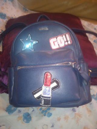 Mochila Azul Cuero con Adornos
