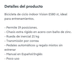 Bicicleta Spinning Vision ES80 st PRO