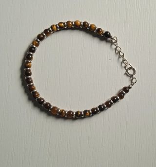 Pack 2 Pulseras Plata y Piedra Marrón