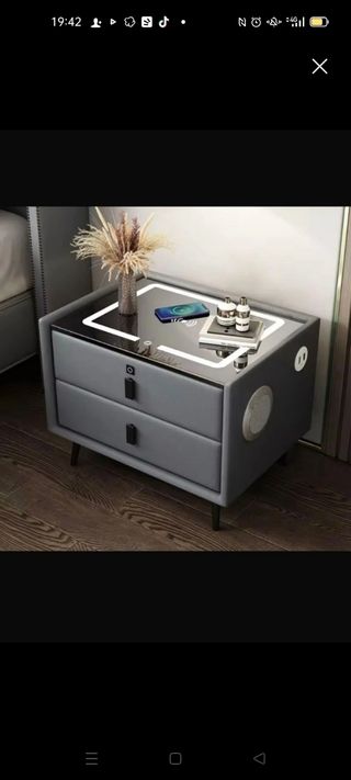 Comodino Smart Nero/Grigio Vetro/Pelle