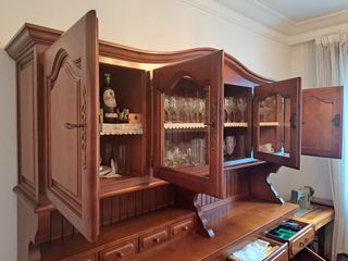Armario comedor vitrina y cajones madera maciza