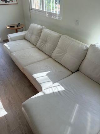 Sofá en L de Cuero Genuino Blanco