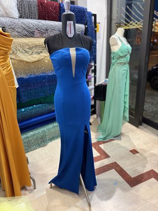 Abito lungo blu con spacco