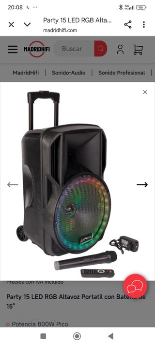 Altavoz Party 15 LED RGB 800W Portátil
