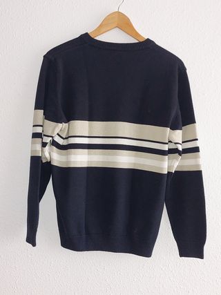 Jersey Lacoste V-Neck Rayas Beige Negro