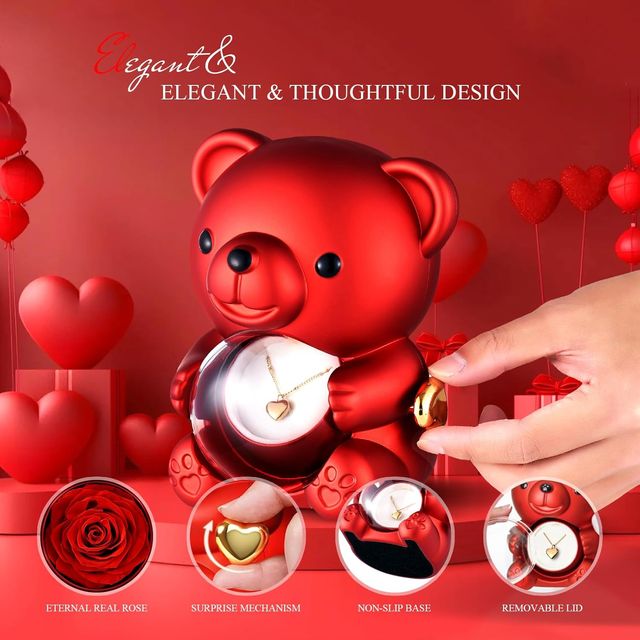 Osito Rosa Eterna con Collar Corazón Dorado