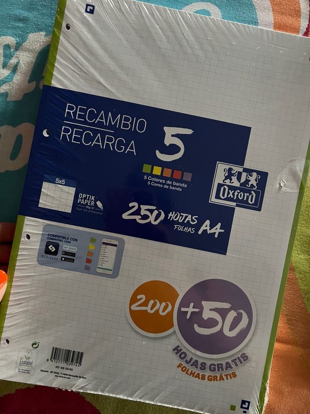 Recambio Oxford 250 hojas A4 5x5