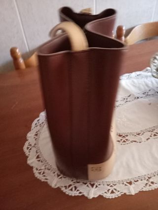Bolso de mano piel marrón y beige